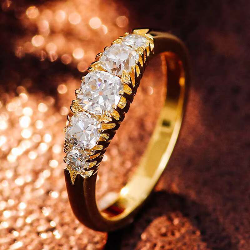 Fine Jewelry Moissanite Rings with Cushion Shape Lab White Moissanite S925 Sliver Yellow Gold Plated Unisex