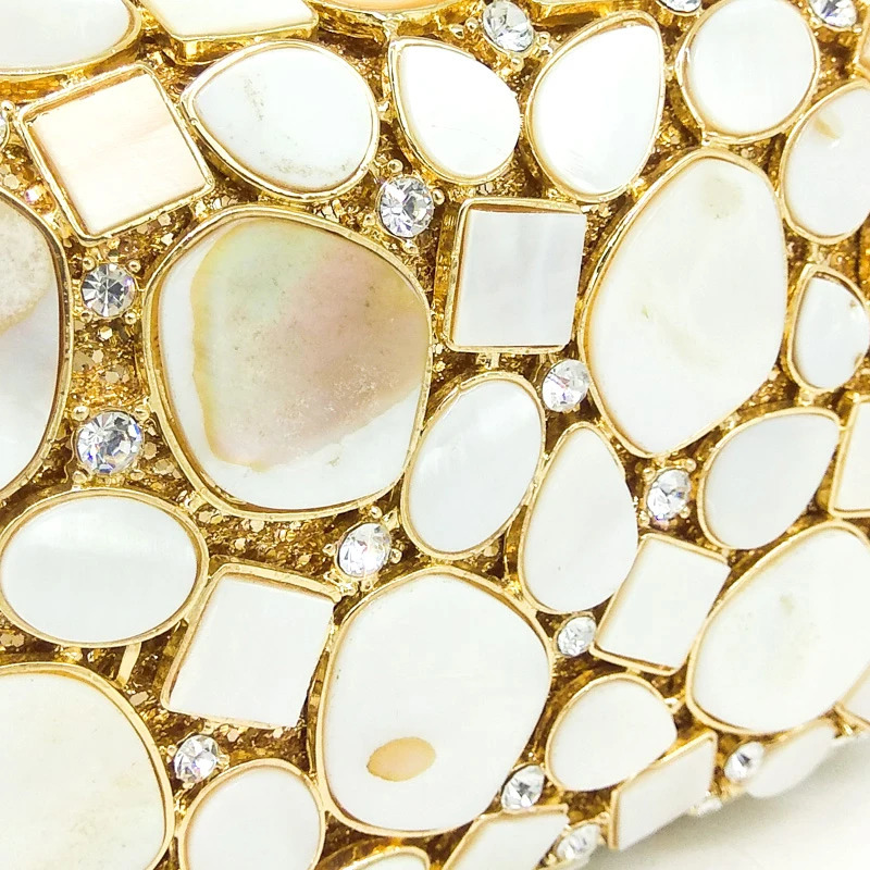 Boutique De FGG Natural Shell Women y Crystal Evening Bags Bridal White Wedding Clutch Bag Party Minaudiere Handbag Purse 250707