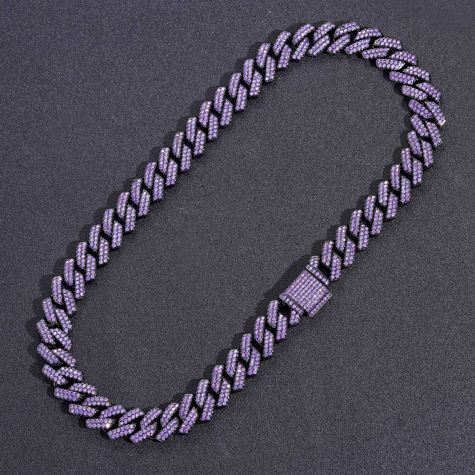 High Quality Hip Hop Mens Purple Moissanite 15mm Diamond Cut Cuban Chain Iced Out Bling Bling Necklace Pass the diamond tester