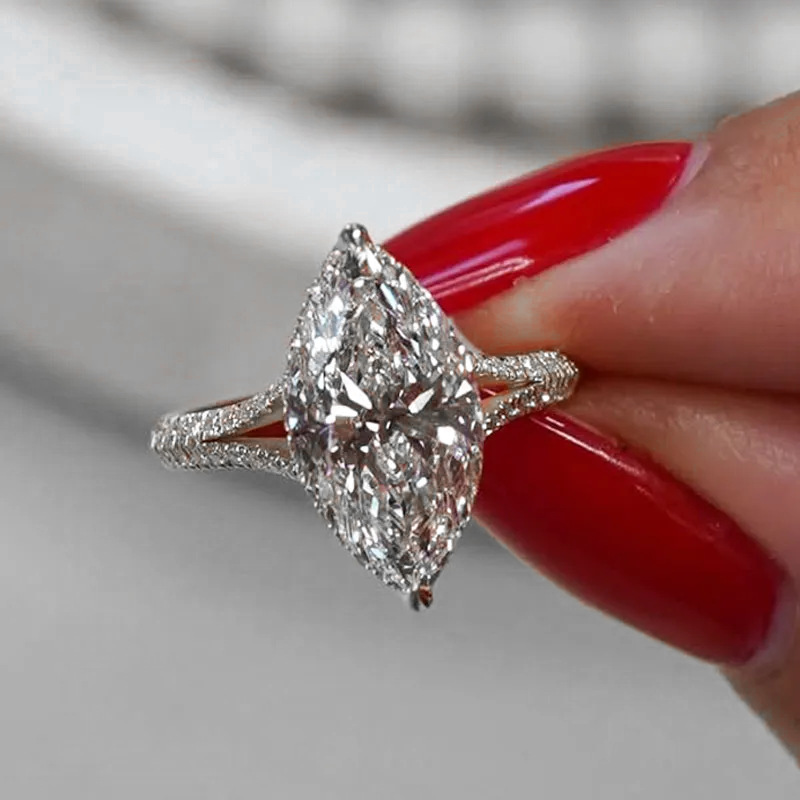 2025 Choucong Gorgeous Sparkling Luxury Jewelry 925 Sterling Silver Fill Marquise Cut White 5A Zircon CZ Diamond Eternity Elegant Lady Bridal Ring Lov