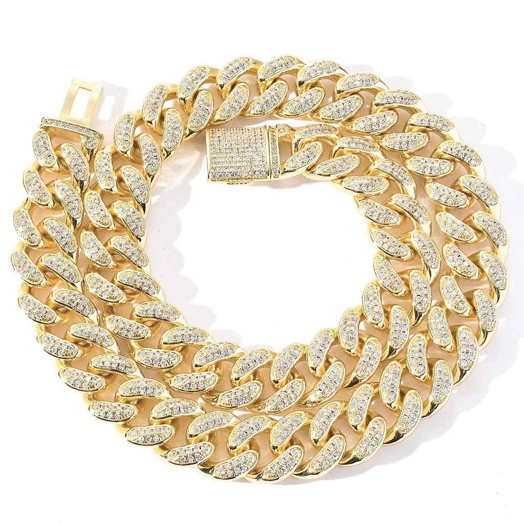Men Hiphop 15mm Cuban Chain High Quality Flip Clasp Hip Hop Fashion Accessory Pass the diamond tester