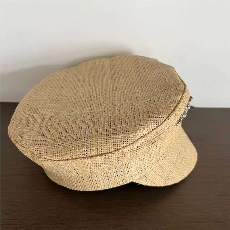 Spring Summer New Hand-sewn Raffia Newsboy Caps Crystal-Embellished Baker Boy Cap XS-L