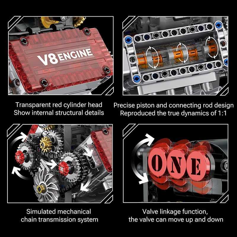 Brick V8 Engine Motorized Simulation Model Electrically Drive Building Blocks Technical Car Parts Creative Toys Gifts Boys Adult Y250628