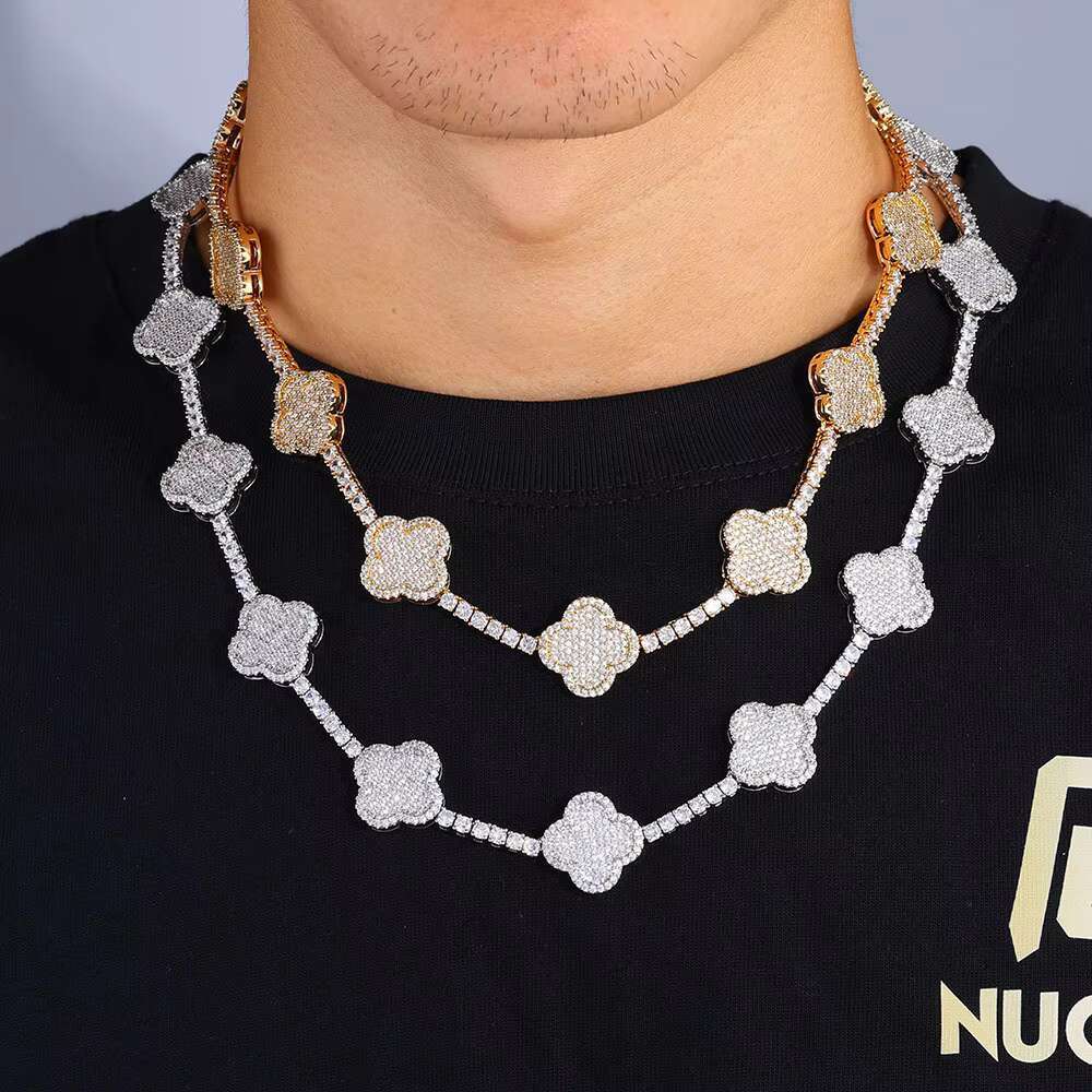 Four-leaf Tennis Chain S925 Silver Mosan Diamond Mens Necklace with All Hip Hop Accessories High-grade Sense