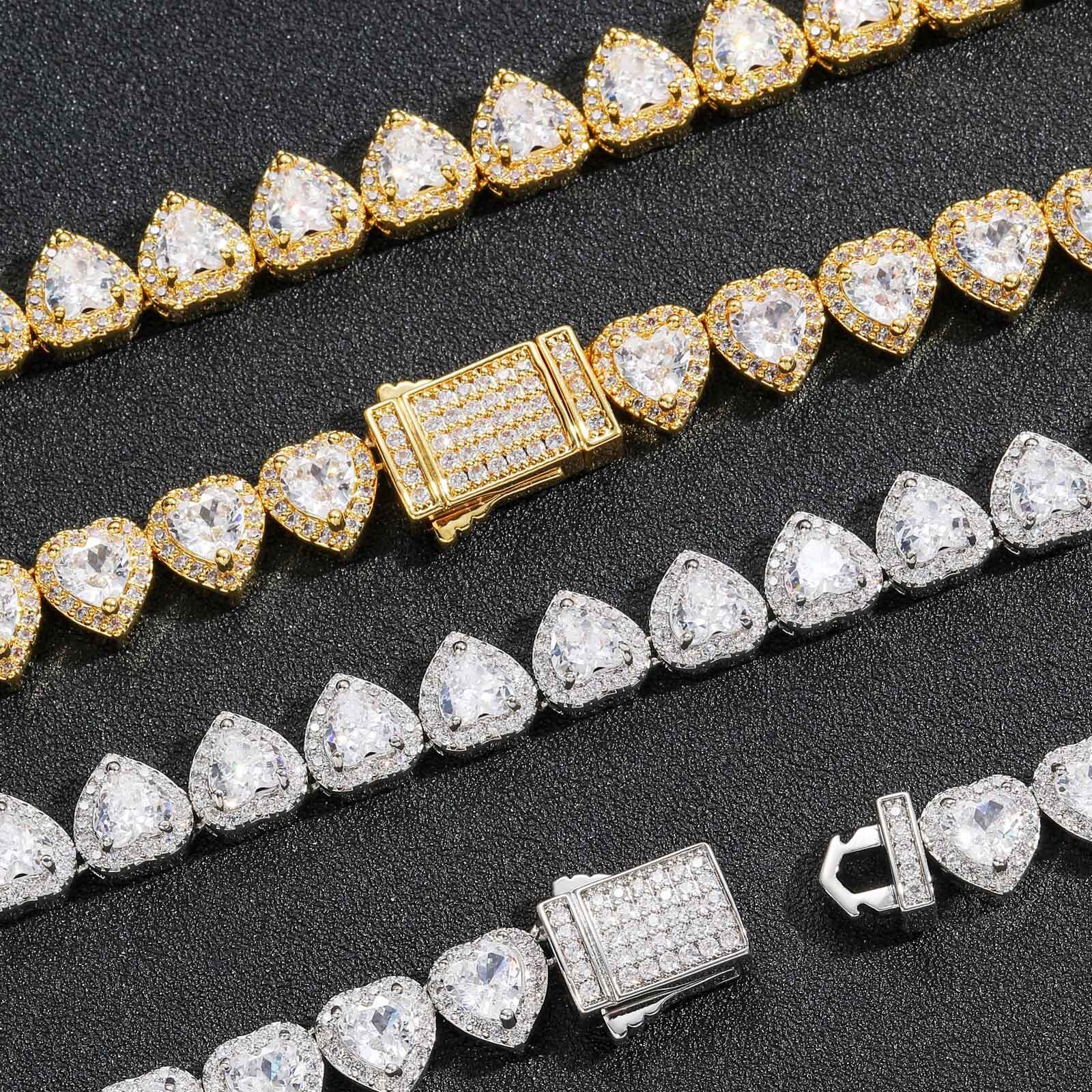 Luxury Jewelry Moissanite Hip Hop 10mm Heart Icy Sugar Chain Spring Clasp Versatile Fashion Unisex Bling Bling Necklace Pass the diamond tester