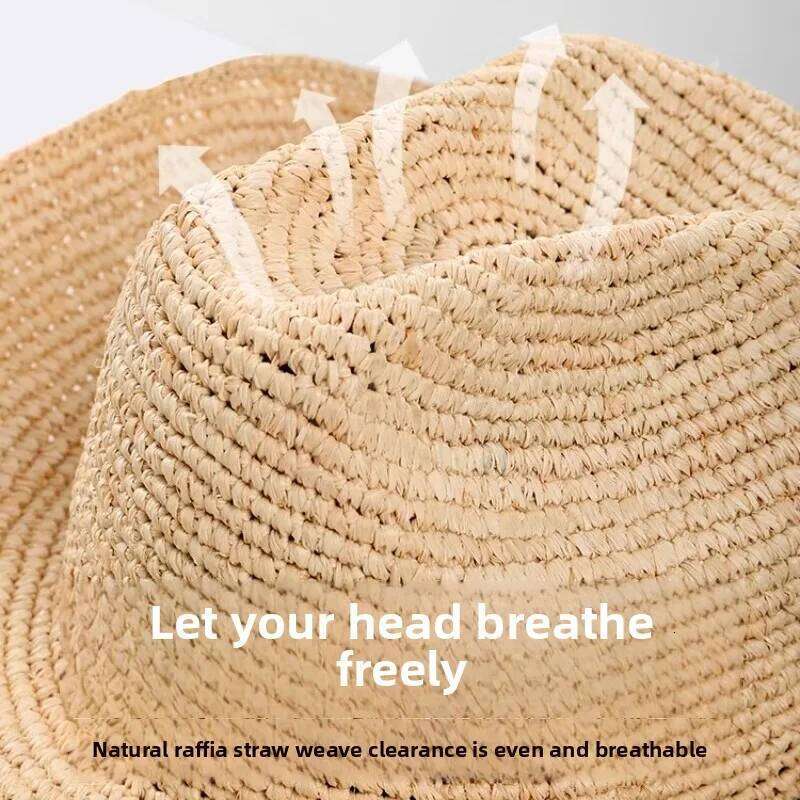 Handmade Raffia Straw Sun for Women Wide Brim Crochet Cowboy with Adjustable Velcro and Memory Wire Summer Beach Hat