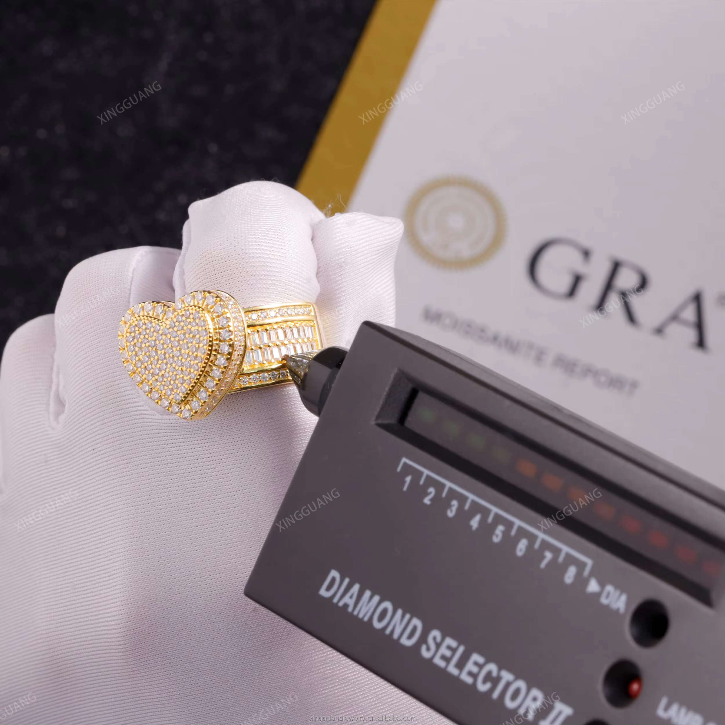 New Popular Mossanite Rings Rapper Jewelry Heart Shape S925 Sterling Silver 18k Gold Plated Men Ring Pass Diamond Tester