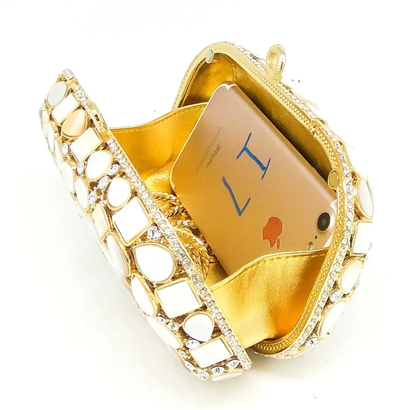 Boutique De FGG Natural Shell Women y Crystal Evening Bags Bridal White Wedding Clutch Bag Party Minaudiere Handbag Purse 250707