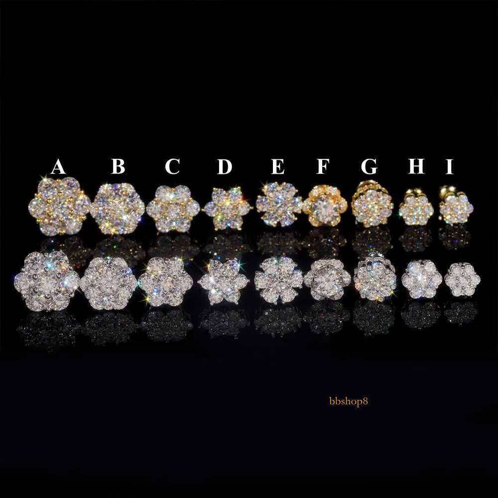 Hot Sale Pass Tester Hip Hop Sier Gold Plated VVS Dia Moissanite Flower Stud Earrings Cluster
