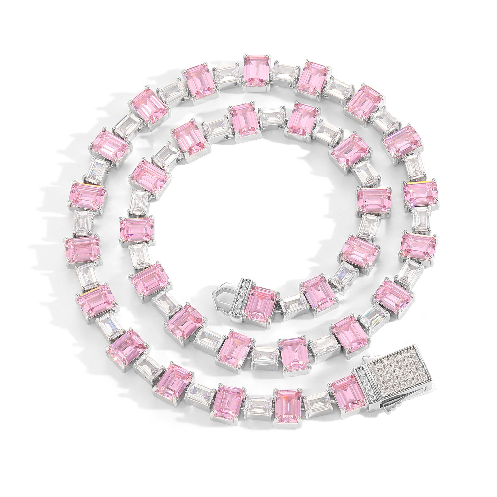Pink Colorblock Moissanite Iced Out Simple Tennis Chain Personalized Hip Hop High Quality Choker Hip Hop Brand Necklace Pass the diamond tester
