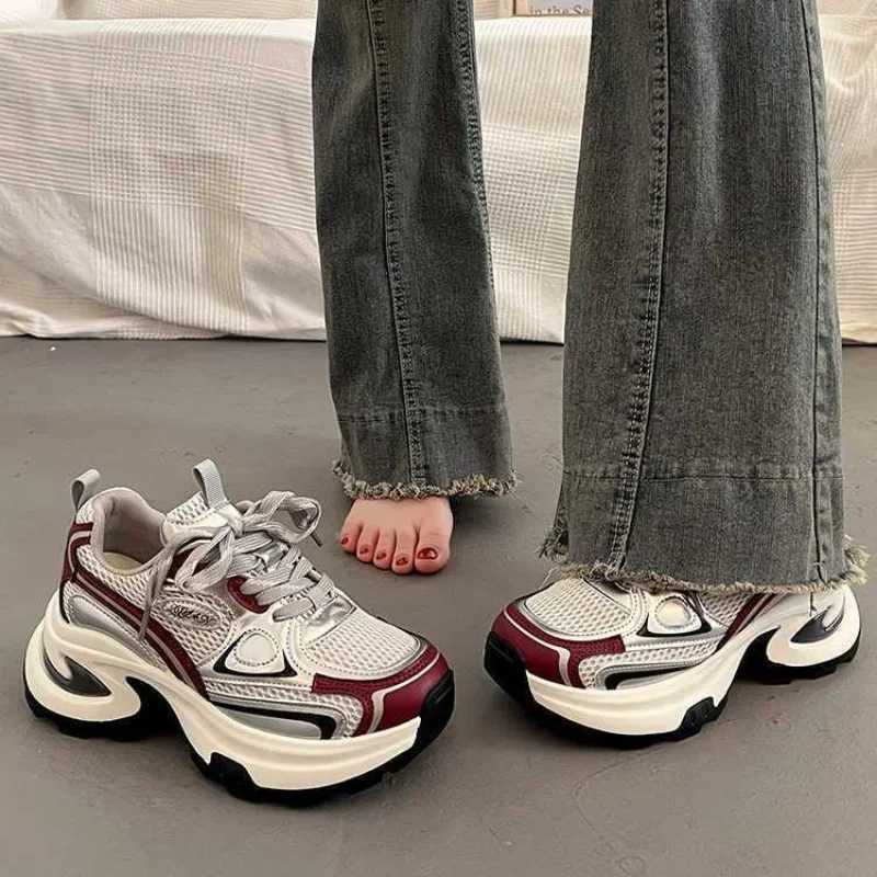 Wen Chunky Platform Sneakers 2025 Spring Leisure Comfort Thick Sole Breathable Mesh Shoes Women Lace Up Casual Sports Shoes Y250629