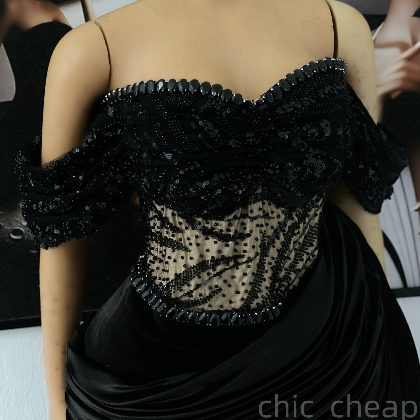 Mermaid Black Prom Dresses 2025 Lace Rhinestones Beaded Velvet Evening Formal Party Second Birthday Engagement Gowns Plus Size Dress For Special Occas