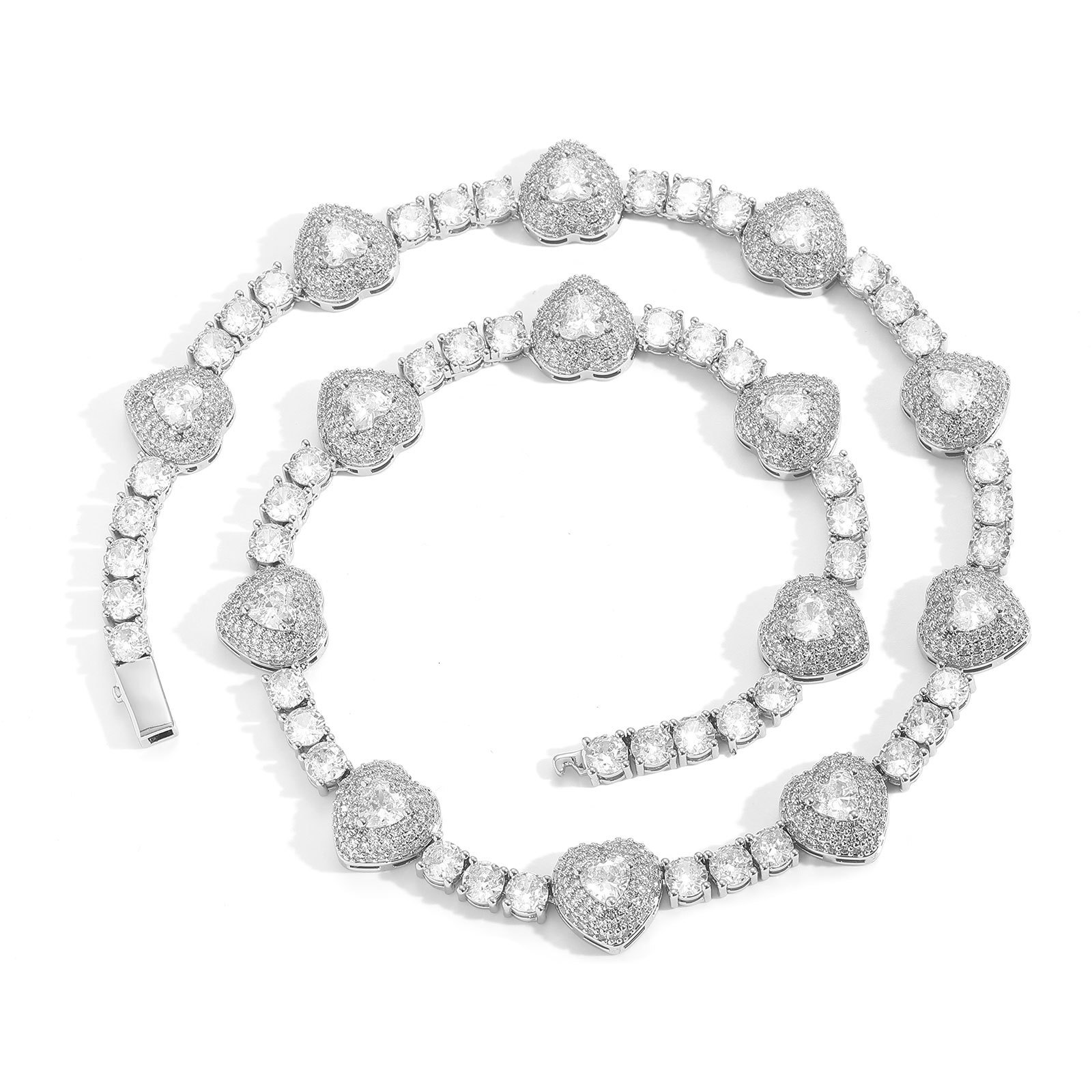New Hip Hop Heart Tennis Chain Micro Pave Moissanite Iced Out Men's Street Style Necklace Pass the diamond tester