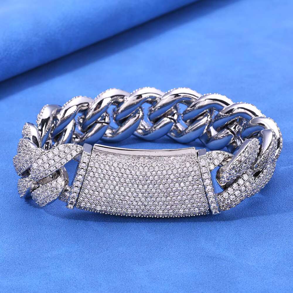 Hip Hop S925 Silver Moissanite Three Rows Full of Diamond Bubble Cuban Chain Jewelry Premium Sense Mens Bracelet