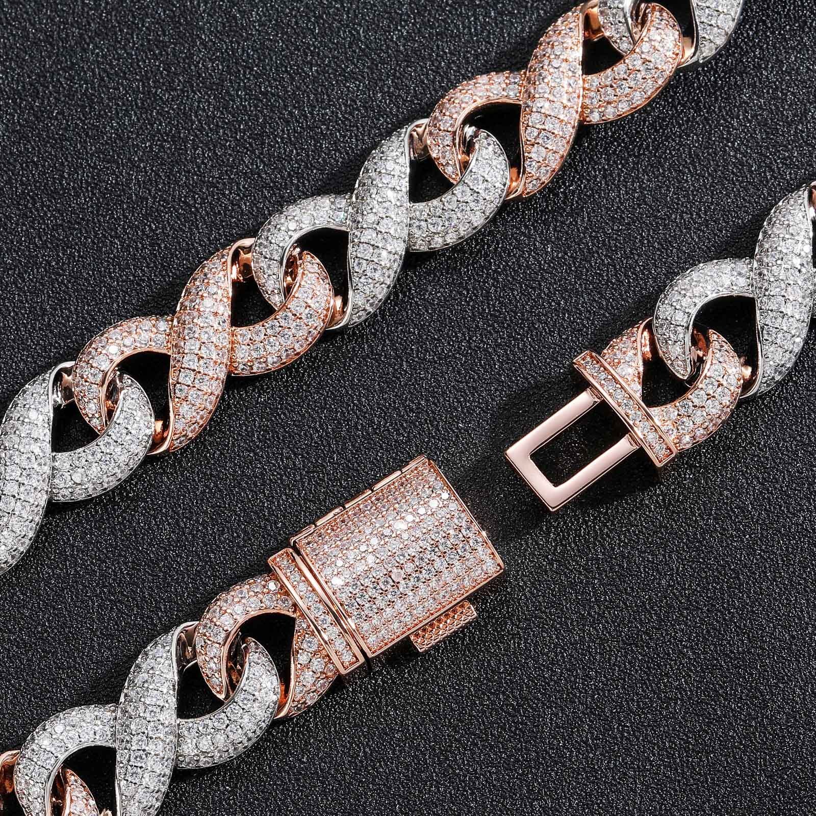 15mm Wide Infinite 8 Link Rose Gold Two Tone Cuban Chain Iced Out Moissanite Luxury Hip Hop Necklace Pass the diamond tester