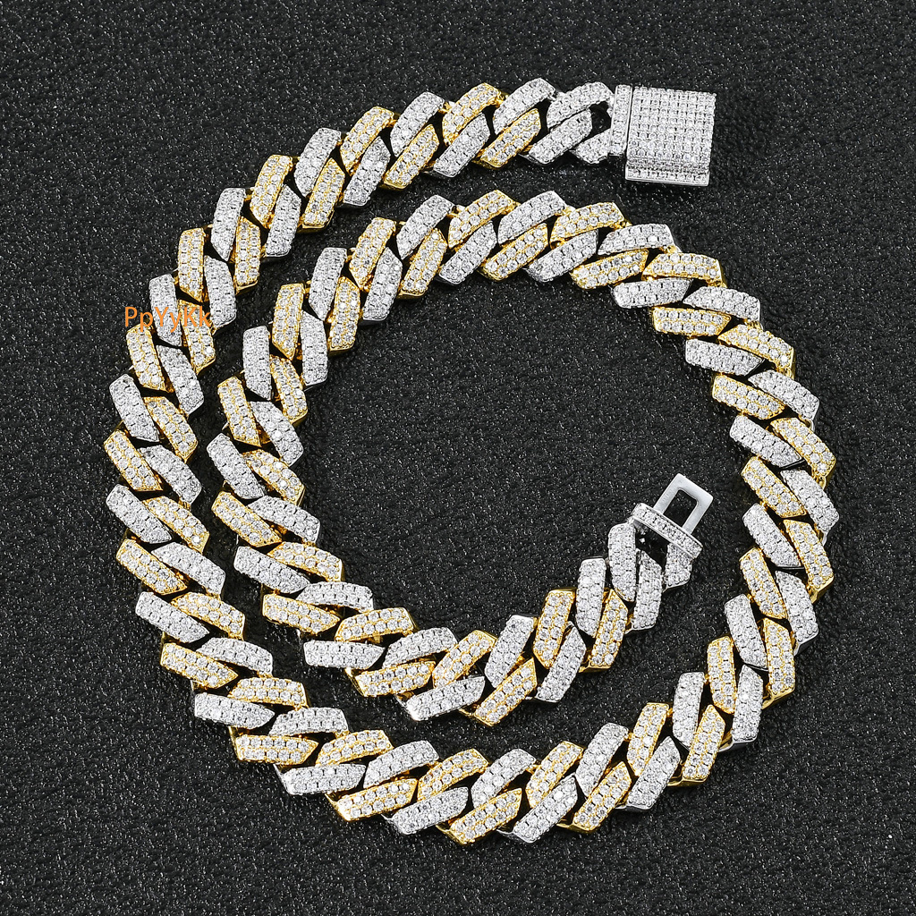Luxury Moissanite 14mm Bar Cuban Chain Iced Out White Gold Plated Men Hip Hop Necklace Pass the diamond tester