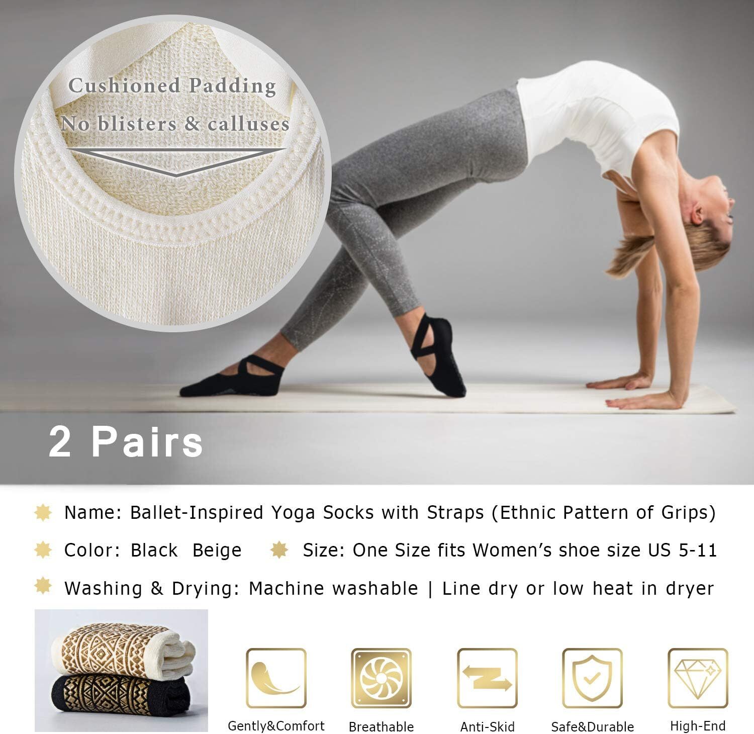 Ozaiic Women's Yoga Socks with Straps Non-Slip Grips, Ideal for Pilates, Pure Barre, Ballet, Dance, and Barefoot Training