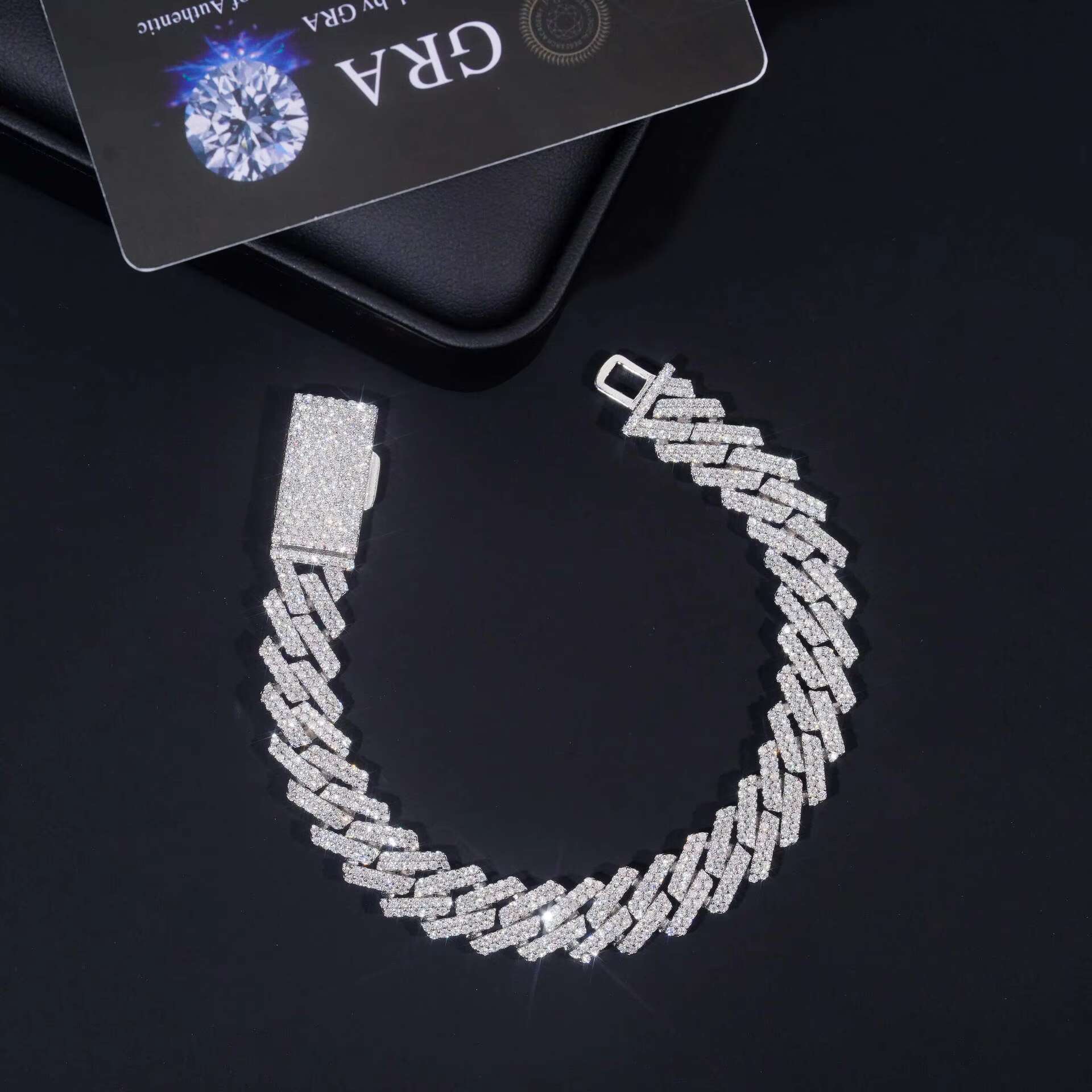 12mm Fashion Cuba Necklace 925 Silver Full Diamond Bracelet Personalized Two-Row Moissanite Hot Cross-Border Foreign Trade Item