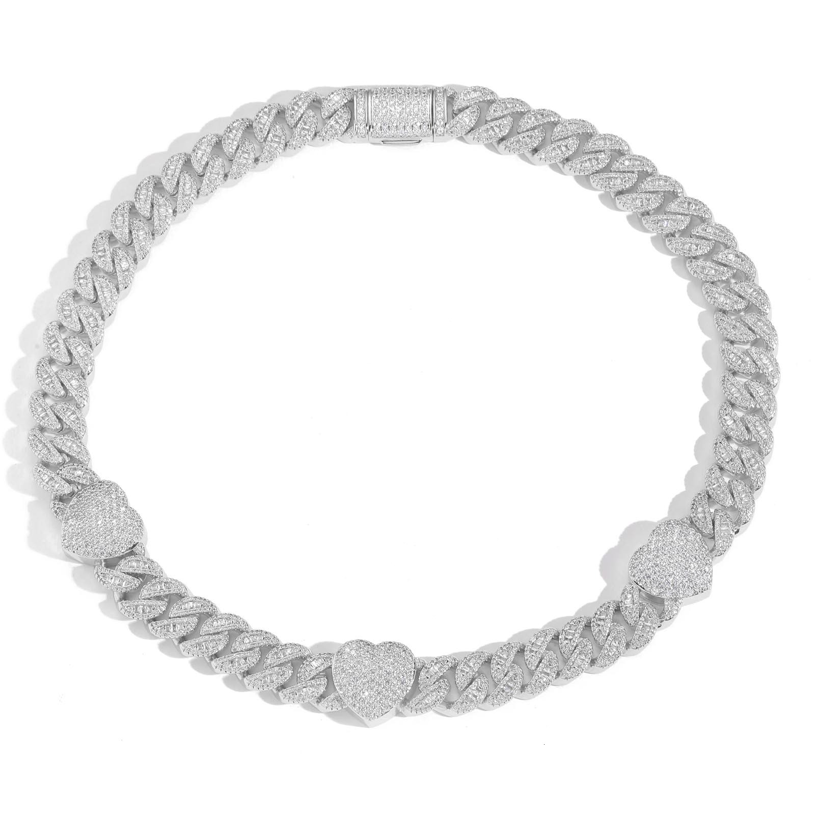 New 15mm Love Heart Cuban Link Chain Baguette VVS Moissanite Full Pave Trendy Men's Hiphop Luxury Bling Bling Necklace Pass the diamond tester