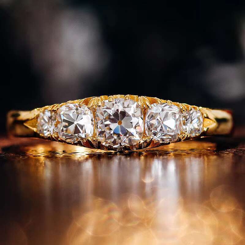 Fine Jewelry Moissanite Rings with Cushion Shape Lab White Moissanite S925 Sliver Yellow Gold Plated Unisex