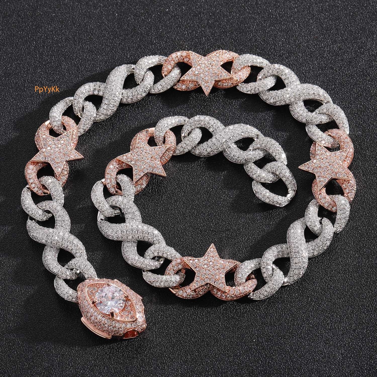 Luxury Jewelry Hip Hop Necklace Men Two Tone Star Eye Clasp Cuban Link Iced Out Luxury Bold Collarbone Chain Bling Bling Necklace Pass the diamond tes