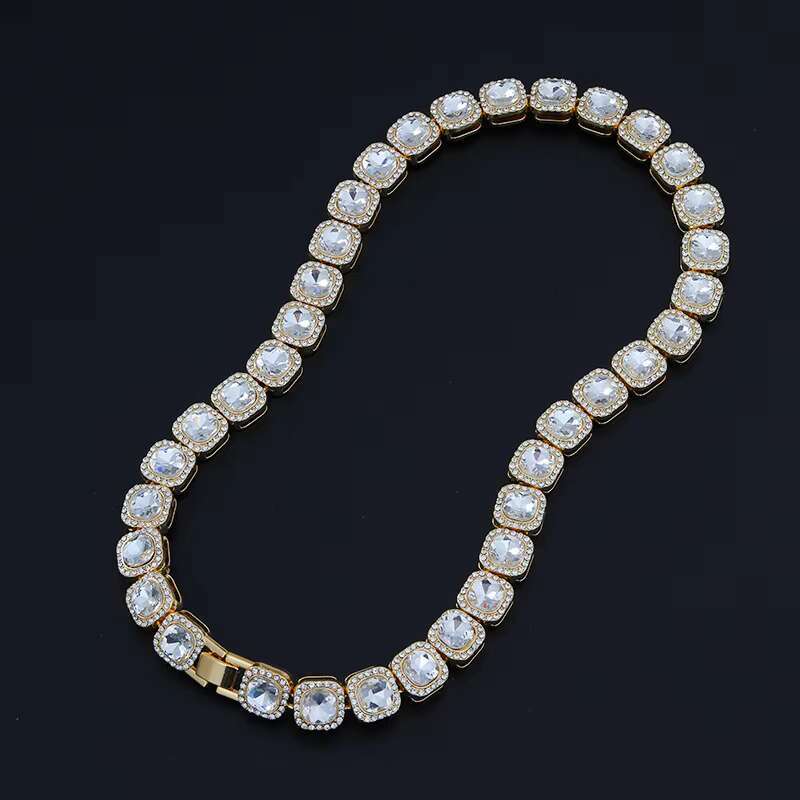 YW New Style Alloy Cuba Chain Rock Sugar Full Square Drill Clavicle Chain Necklaces for Women