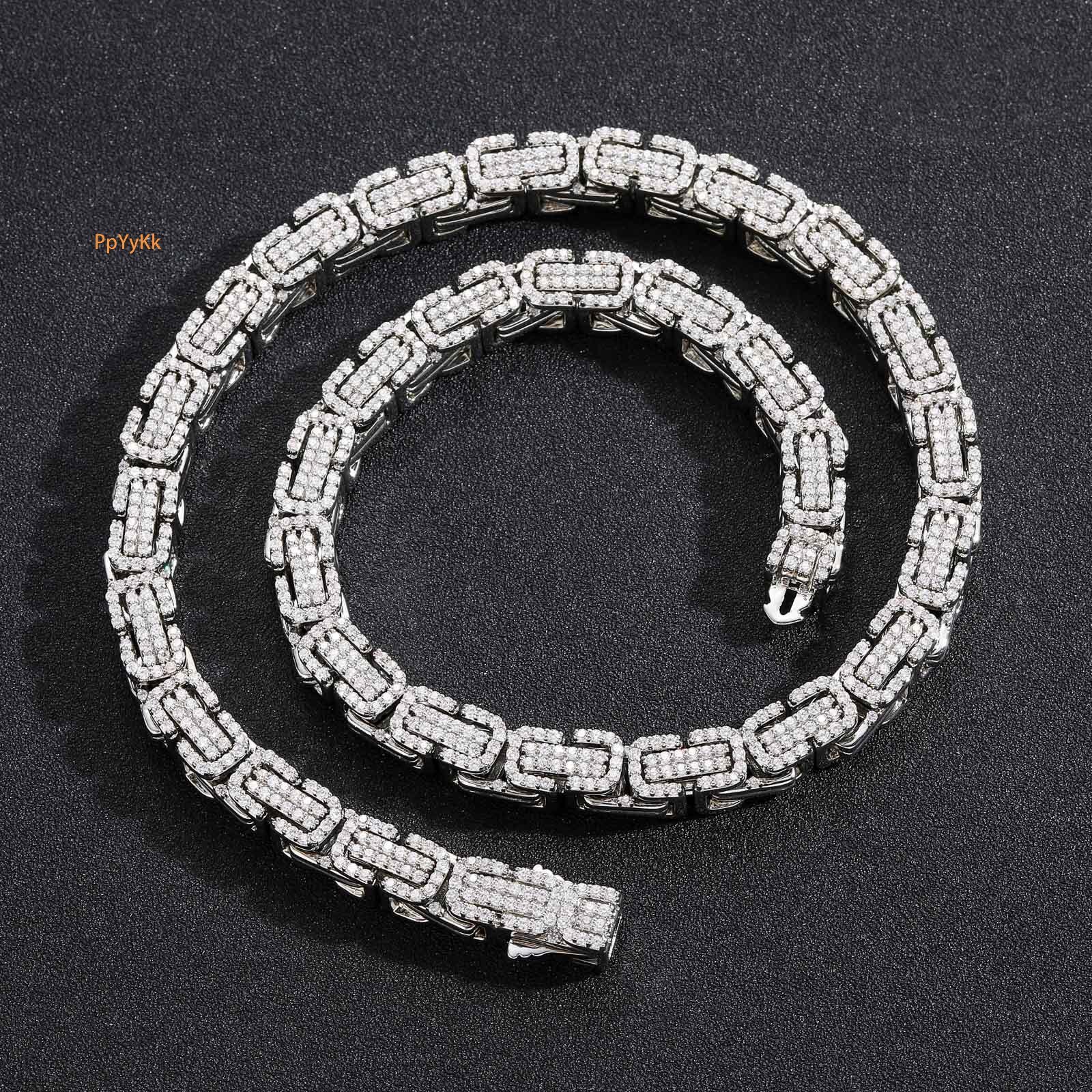 Hip Hop Byzantine Necklace Iced Out 3D Chain Men Trendy Niche Moissanite Fashion Accessory Pass the diamond tester