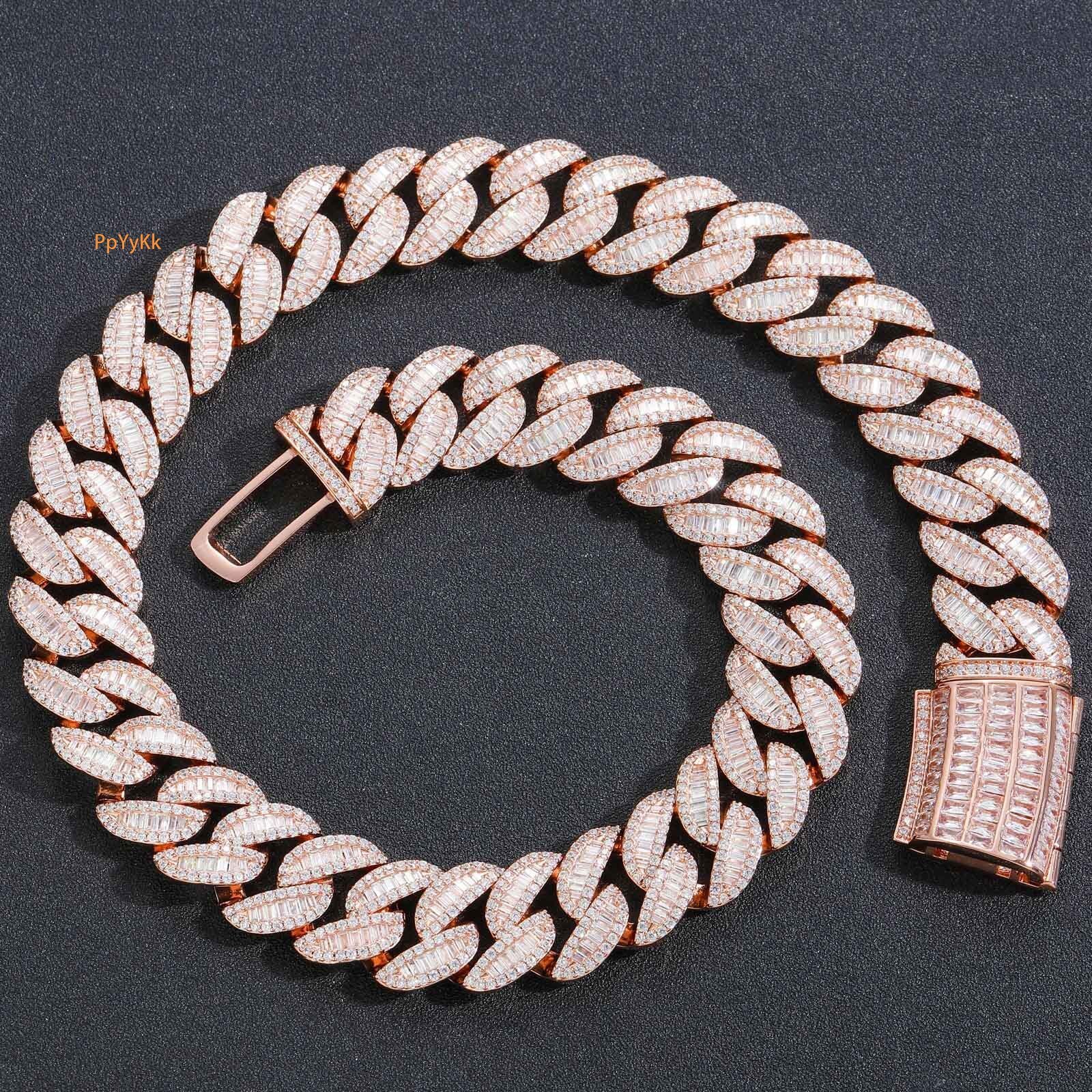 New 20mm Rose Gold Iced Out VVS Moissanite Miami Cuban Chain Heavy Duty Luxury Bling Bling Necklace Pass the diamond tester