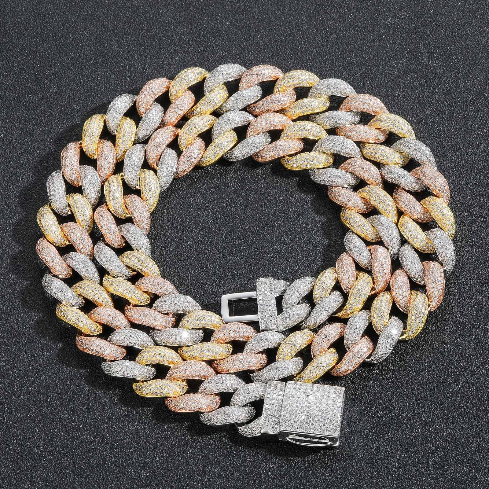 Hip Hop 15mm Bubble Chain Three Color Cuban Chain VVS Moissanite Luxury Trendy Brand Pass the diamond tester