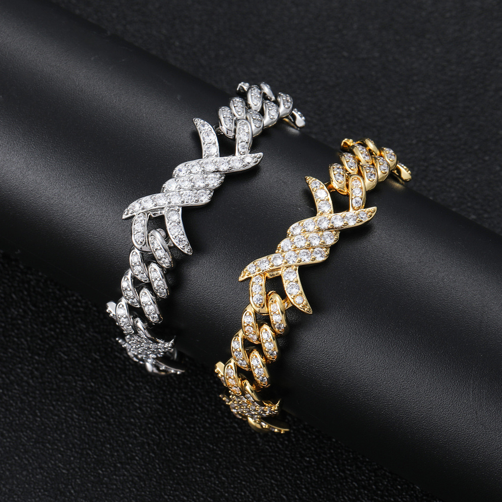 Luxury Moissanite Jewelry New Flip Clasp Thorn Cuban Chain Couple Choker Iced Out Pass the diamond tester