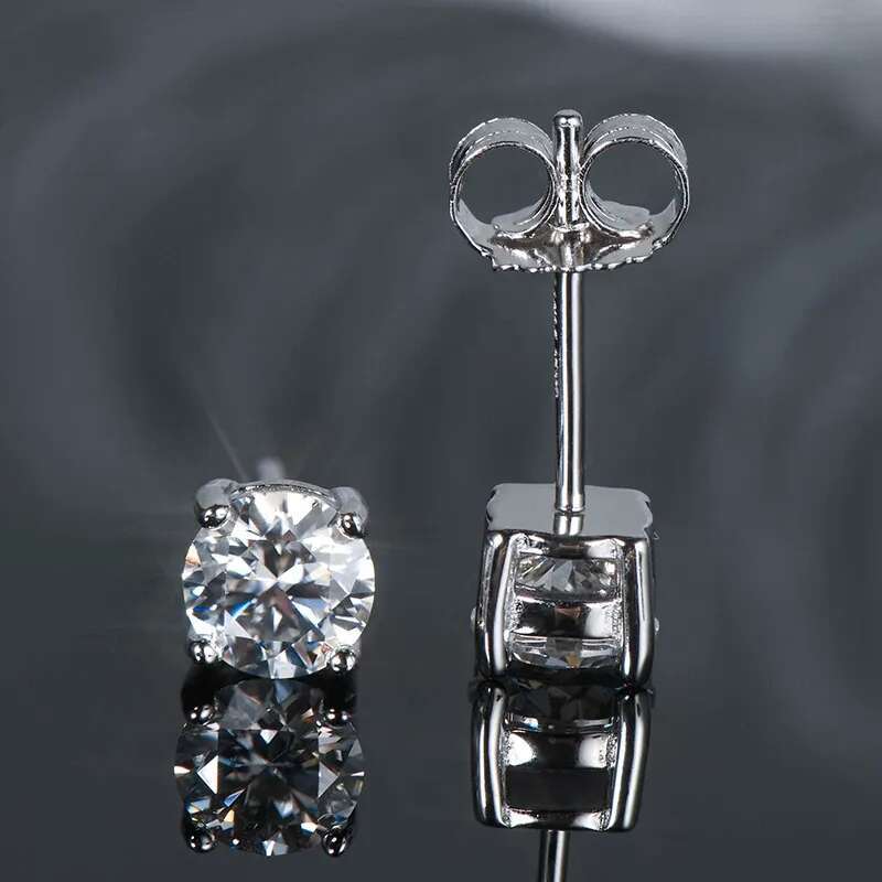 Stud Earrings Anziw Sparkle Real Moissanite Black Dia Sier Gold Ear Piercing Jewelry For Women Men Gifts 3mm/4mm/5mm