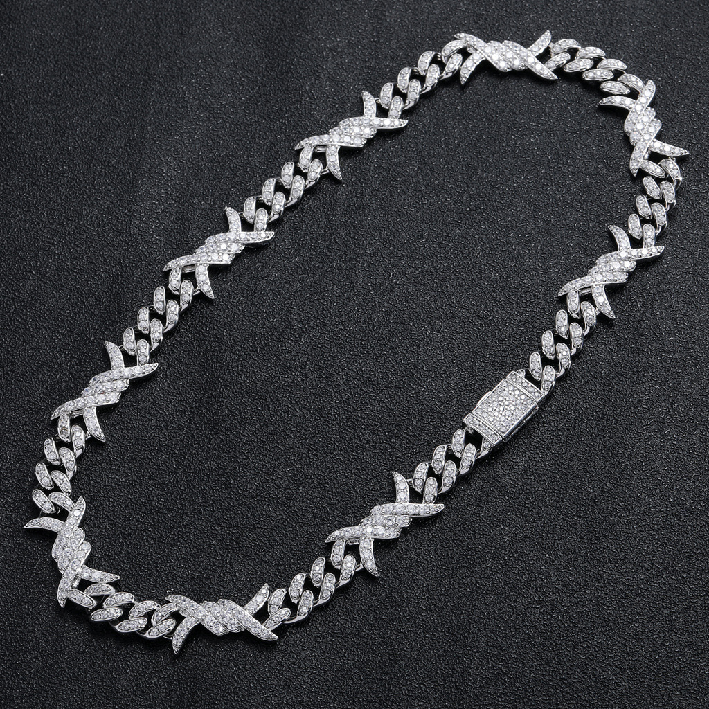 Luxury Moissanite Jewelry New Flip Clasp Thorn Cuban Chain Couple Choker Iced Out Pass the diamond tester