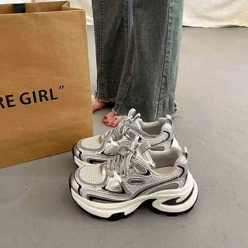 Wen Chunky Platform Sneakers 2025 Spring Leisure Comfort Thick Sole Breathable Mesh Shoes Women Lace Up Casual Sports Shoes Y250629
