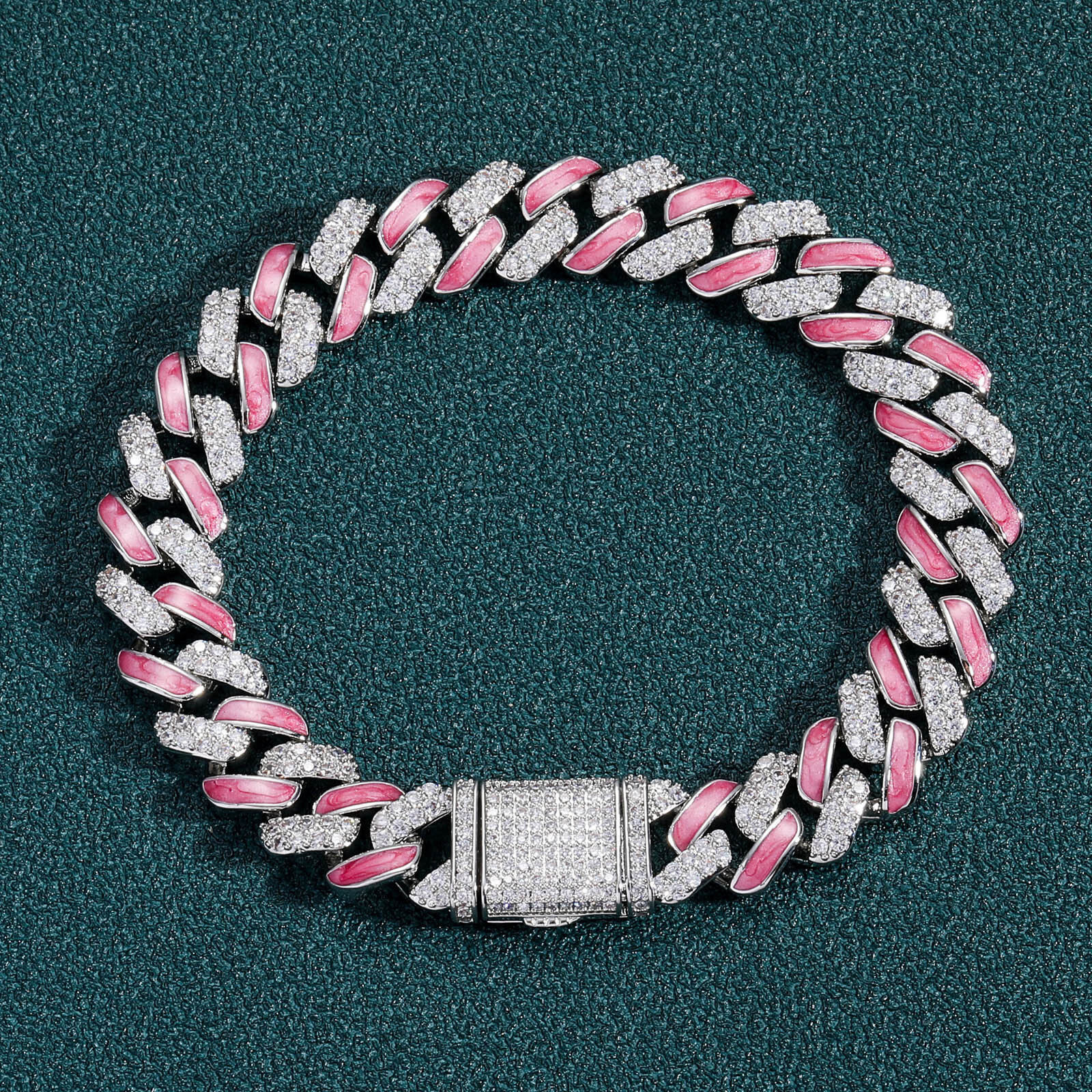 Latest Design Pink Drip 12mm Iced Out Hip Hop Cuban Chain Necklace Couples Matching Bling Accessory Pass the diamond tester