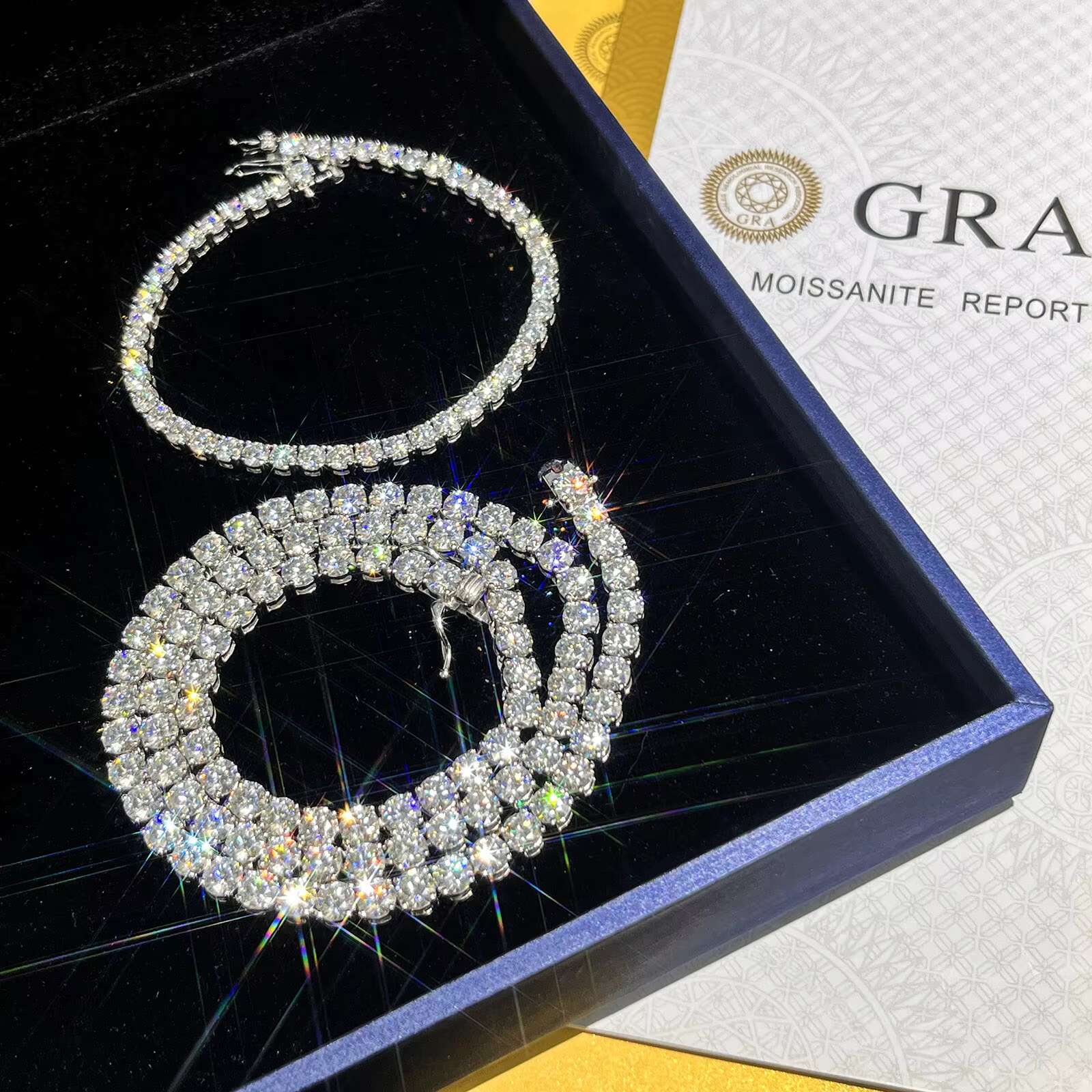 Hot Sale Stock 5mm 6mm Silver Tennis Chain Bracelet Necklace VVS Moissanite Prong Setting Iced Out Hiphop Tennis Chain for Men