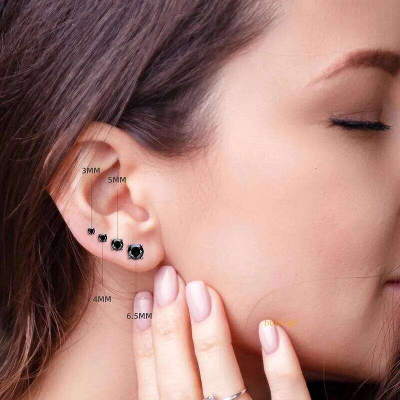 Stud Earrings Anziw Sparkle Real Moissanite Black Dia Sier Gold Ear Piercing Jewelry For Women Men Gifts 3mm/4mm/5mm