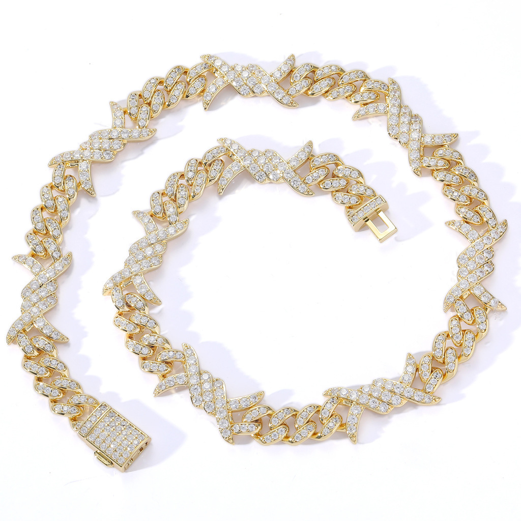 Luxury Moissanite Jewelry New Flip Clasp Thorn Cuban Chain Couple Choker Iced Out Pass the diamond tester