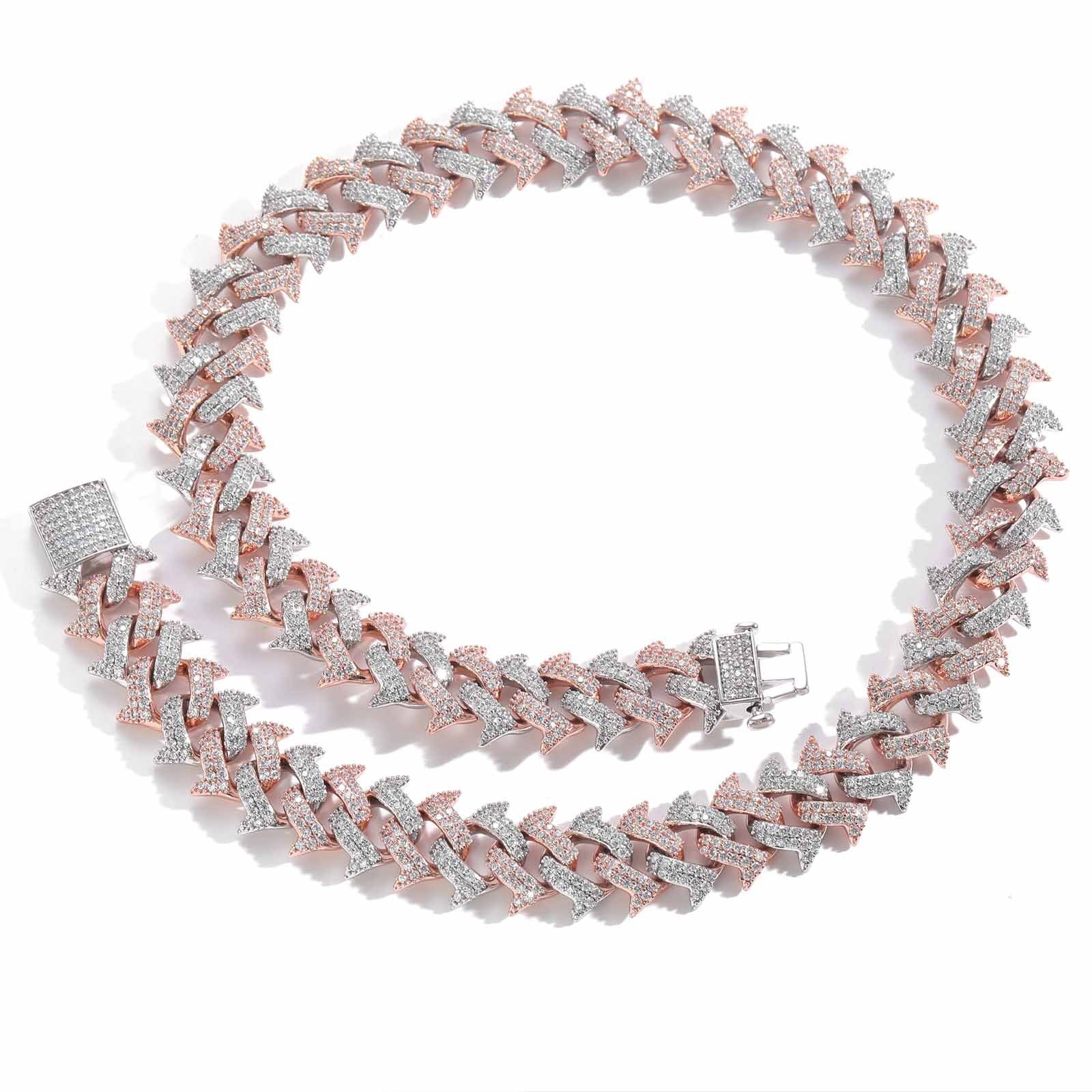 Luxury Moissanite Jewelry 18mm Spike Thorn Cuban Chain Spring Clasp Men's Full Iced Hip Hop Pass the diamond tester