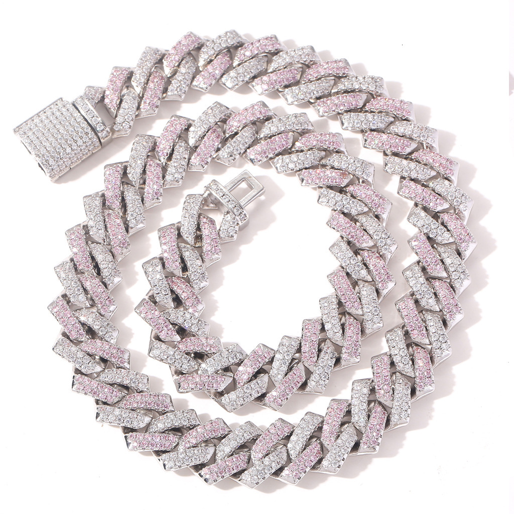 Men Hiphop Unique 14mm Bar Cuban Chain Pink Diamond Luxury Moissanite Trendy Accessory Pass the diamond tester