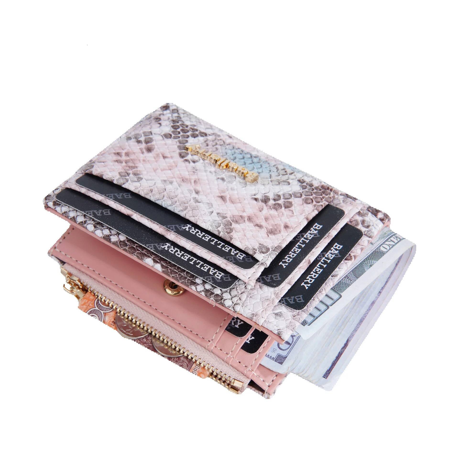 Free shipping 2025 new designer bag New Baellerry Women's Wallet Cross-border Fashion Snake Pattern Short Multi-card Slot Zipper High-end Coin Pu