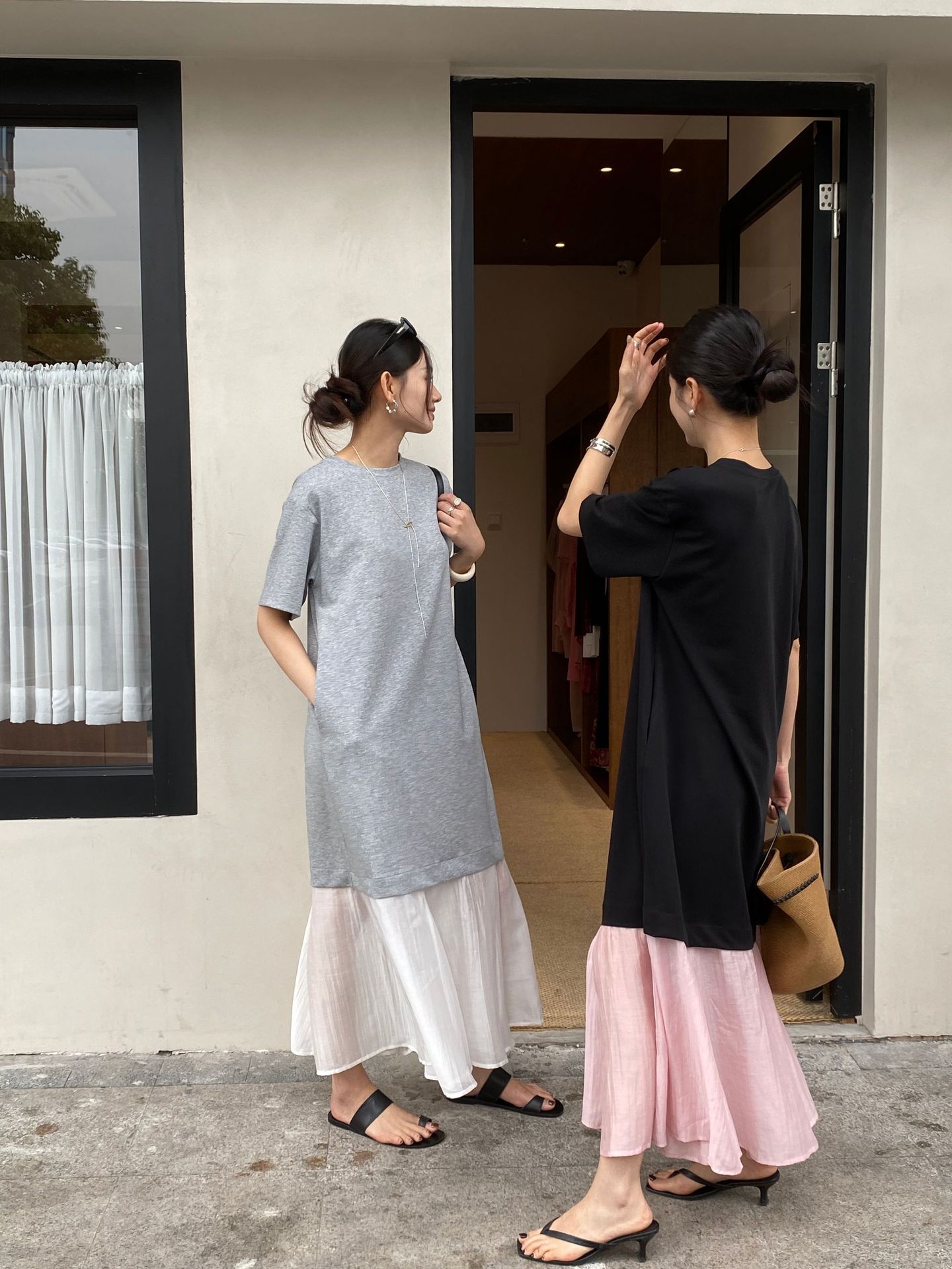 L1306 Summer simple splicing short-sleeved dress Korean loose slim fishtail skirt