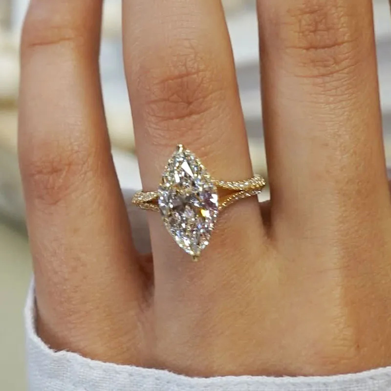 2025 Choucong Gorgeous Sparkling Luxury Jewelry 925 Sterling Silver Fill Marquise Cut White 5A Zircon CZ Diamond Eternity Elegant Lady Bridal Ring Lov