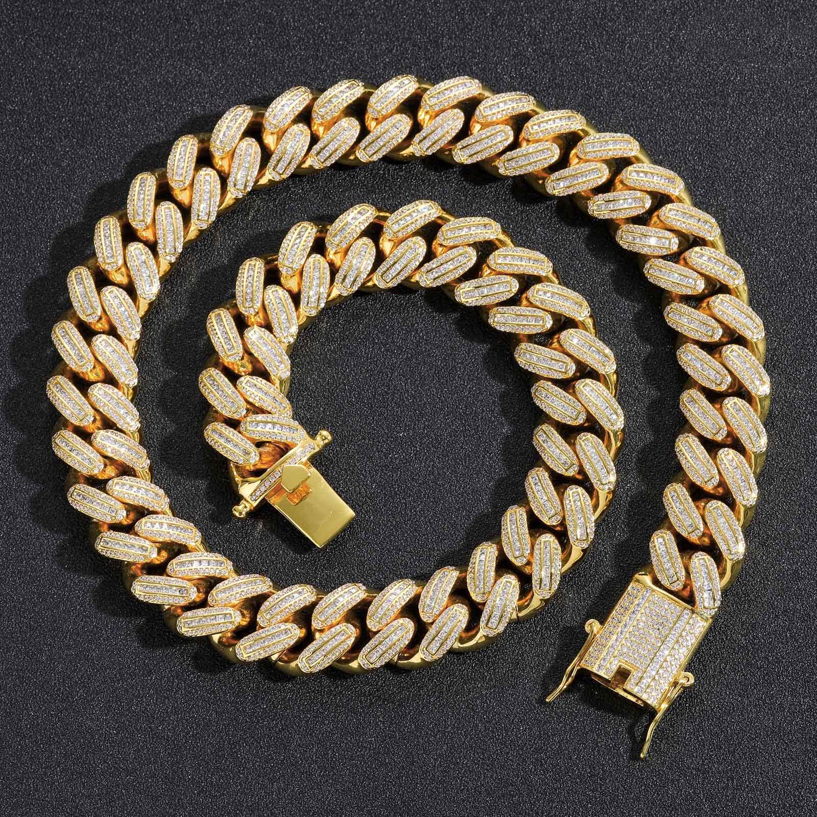 Men's Hip Hop 18mm VVS Moissanite Iced Out Miami Cuban Chain Luxury Necklace Pass the diamond tester