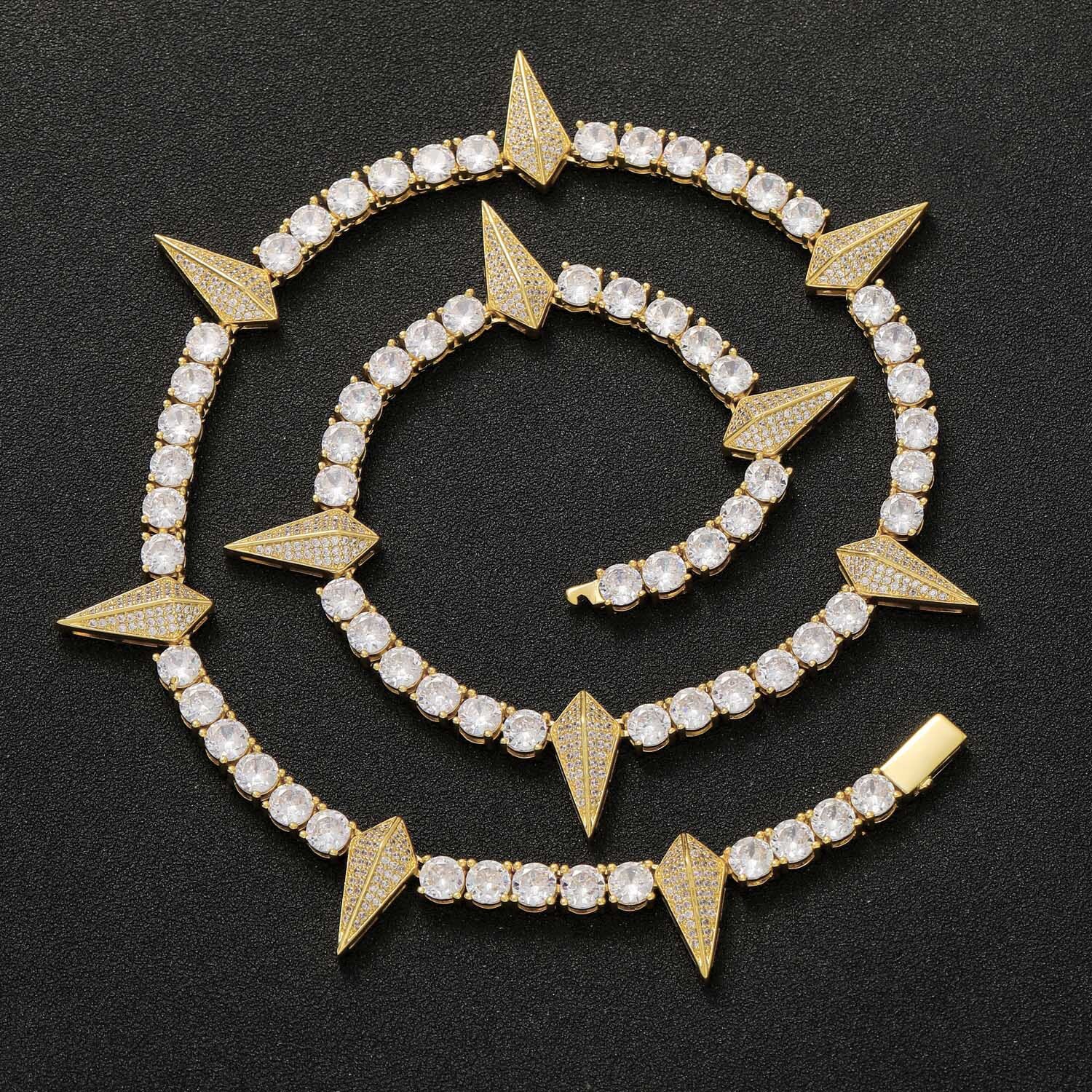 New Hip Hop 4-5mm Spike Tennis Chain Wolf Tooth Full Iced Out Men Clavicle Chain Pass the diamond tester