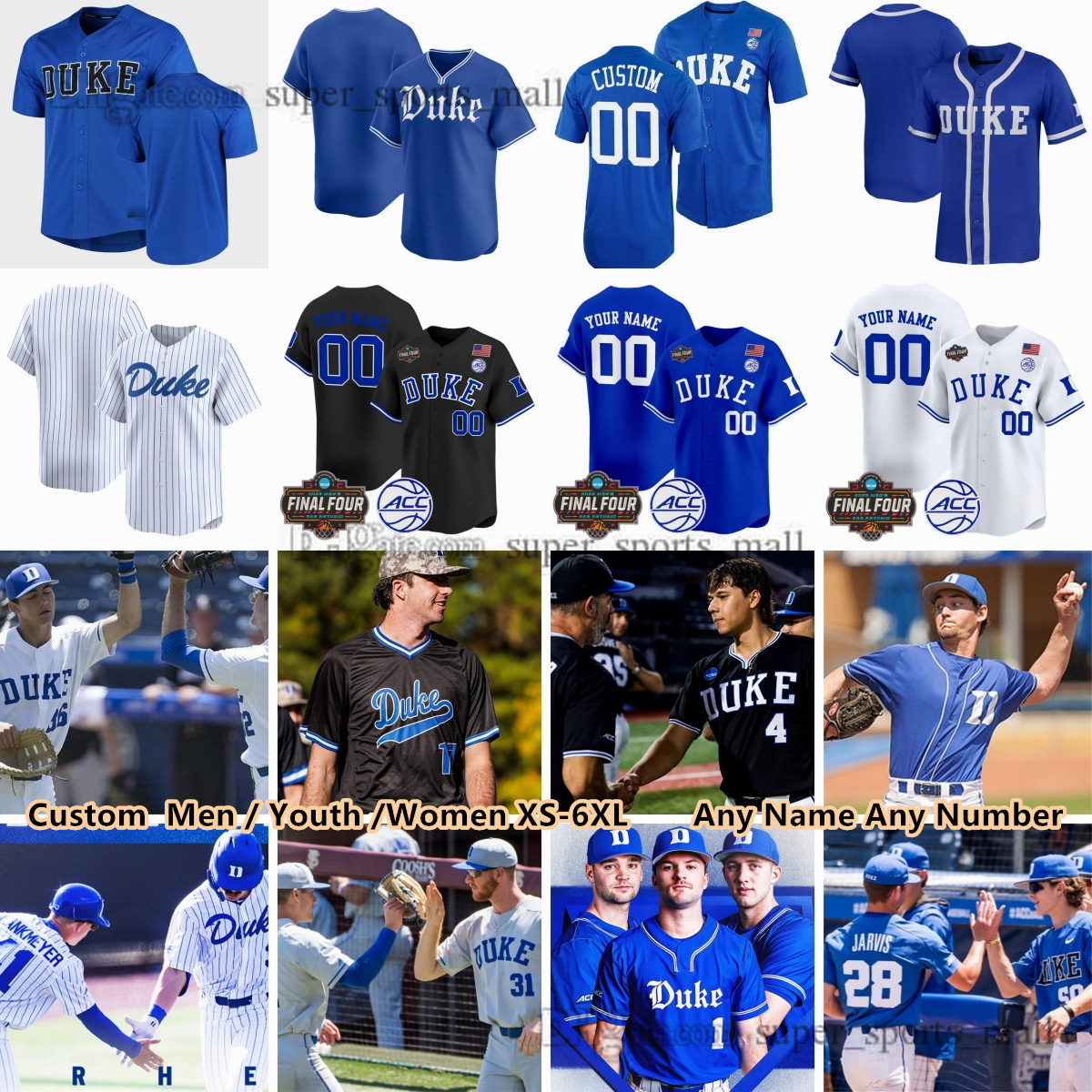 Custom Duke Blue Devils s-6xl College Baseball Jerseys 12 Henry Zatkowski 40 Tyler Albright 4 Gabriel Nard 35 Noah Murray 34 Ben Miller Stitched Any name numer