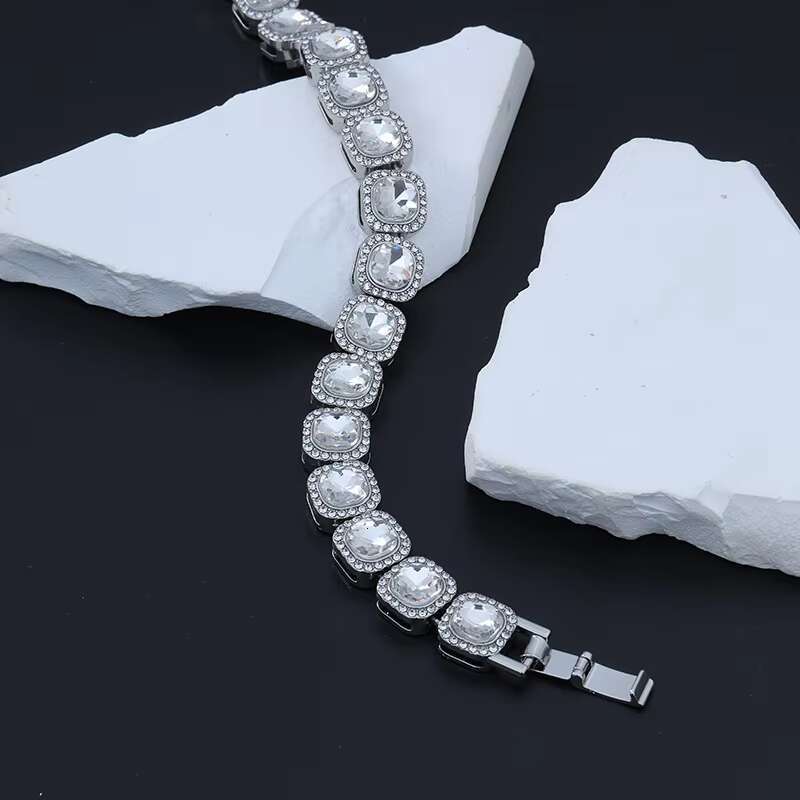 YW New Style Alloy Cuba Chain Rock Sugar Full Square Drill Clavicle Chain Necklaces for Women