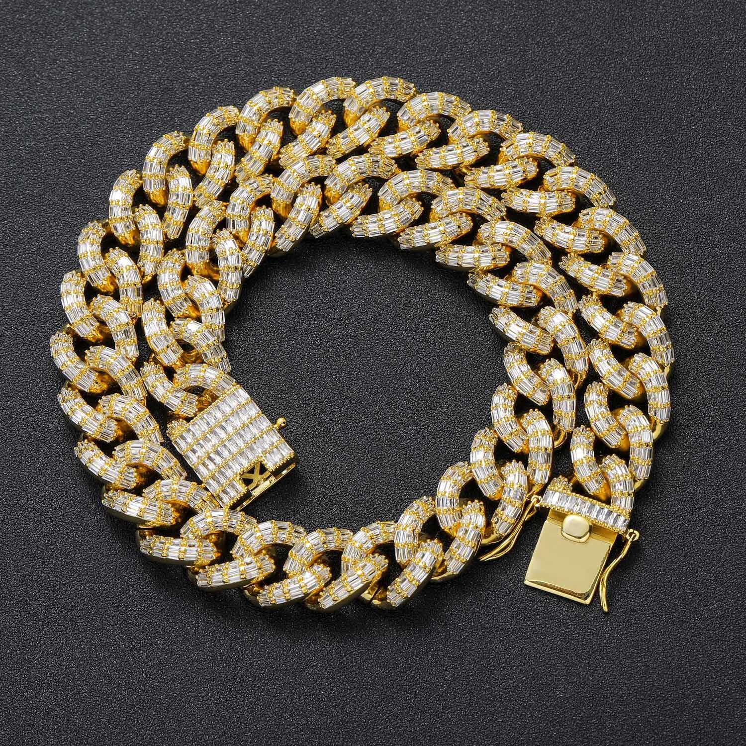 Minimalist Hip Hop 16mm Cuban Chain T Square Bling Bling Necklace Punk Style Pass the diamond tester
