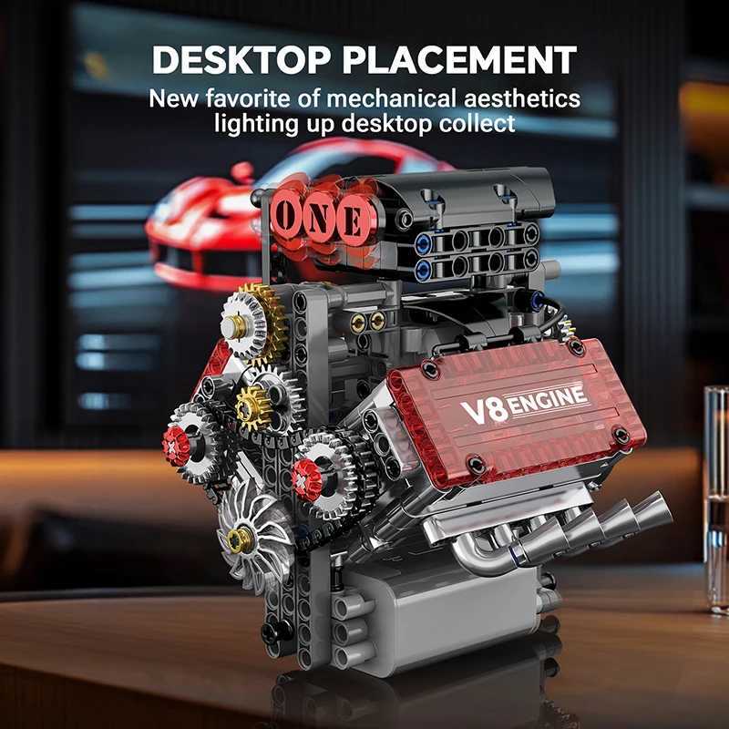 Brick V8 Engine Motorized Simulation Model Electrically Drive Building Blocks Technical Car Parts Creative Toys Gifts Boys Adult Y250628