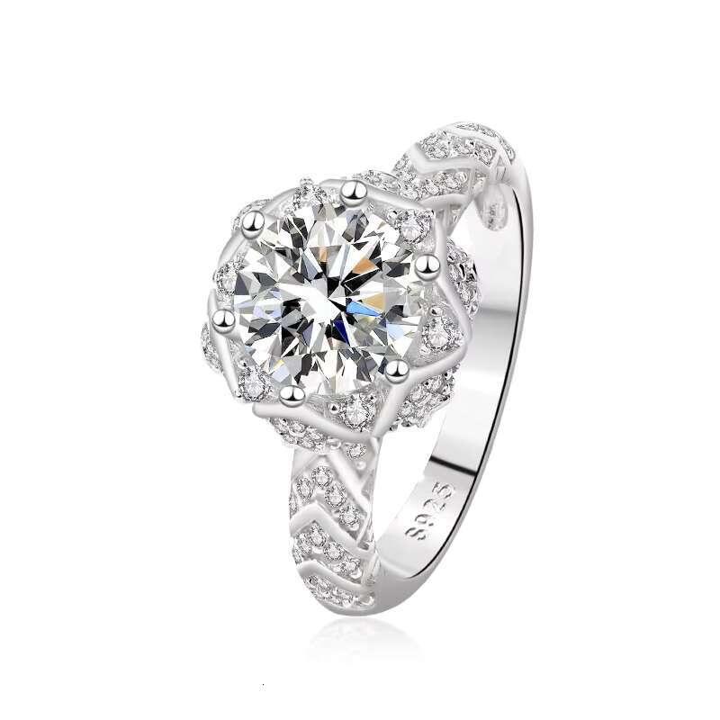 2 Karat Moissanite Female Ring S925 Sterling Silver Light Luxury Advanced Proposal Design Cross-Border for Europe and America