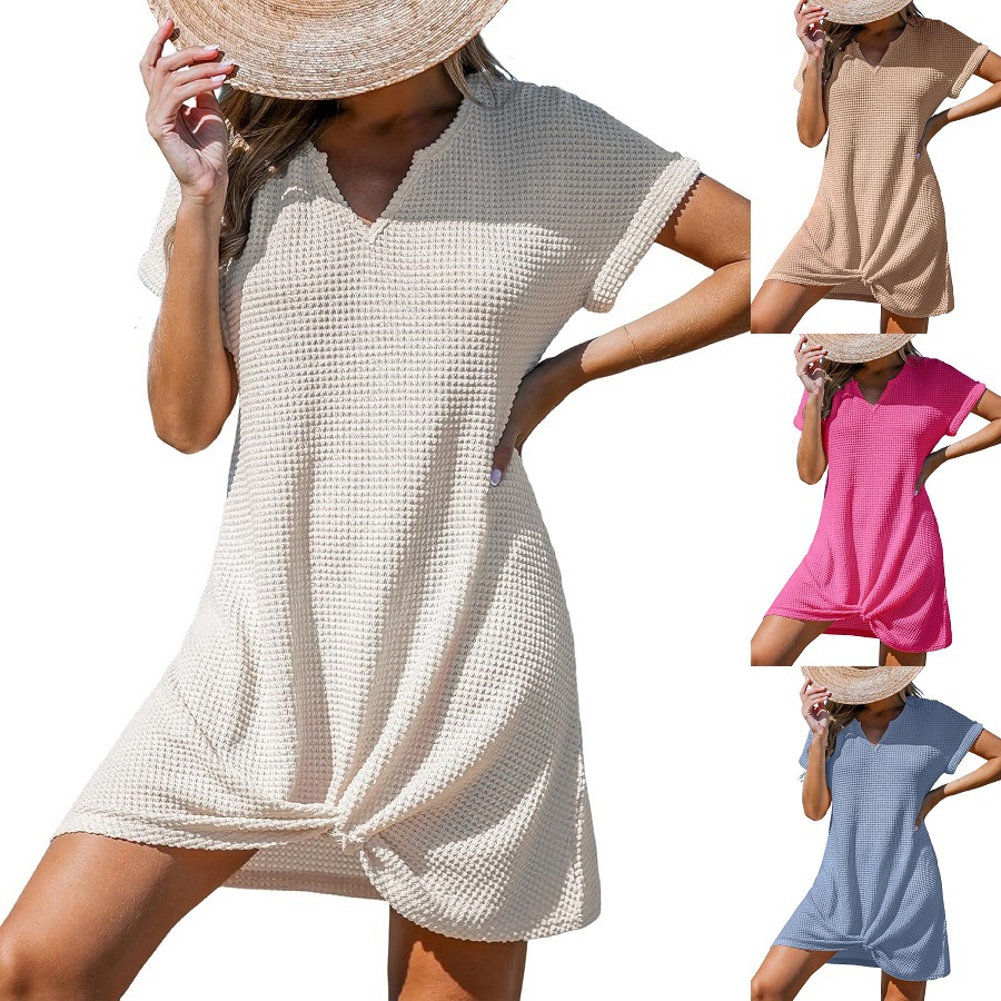 F629Spring and summer new beach dress V-neck twisted blouse dress